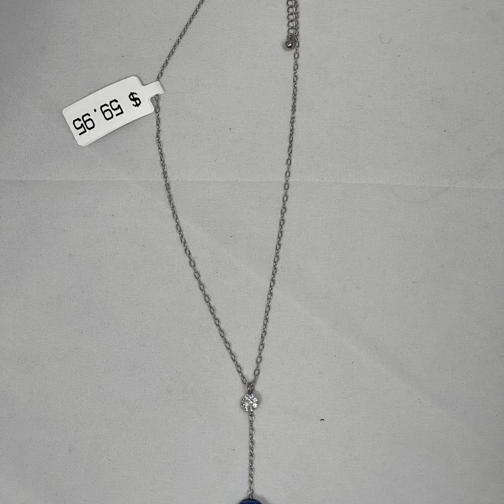 Ballet dainty blue glass pendant silver tone necklace